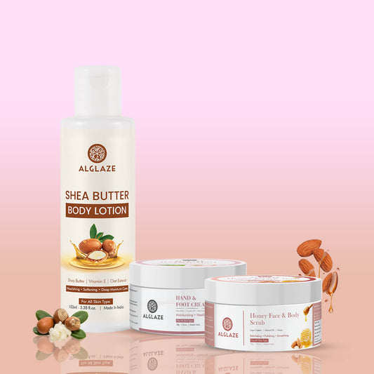 Total Body Care Kit | Shea Butter Body Lotion + Hand & Foot Cream + Honey Face & Body Scrub
