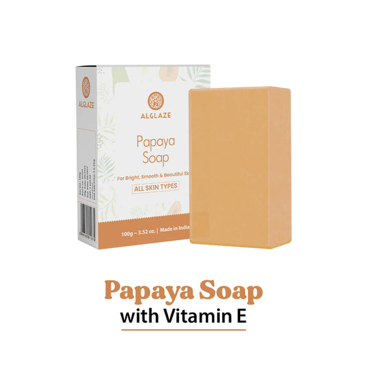 Papaya soap with vitamin E and packaging on a white background