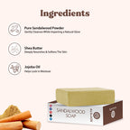 Sandalwood soap with ingredients listed on a white background