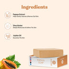 Papaya soap with ingredients listed on a beige background