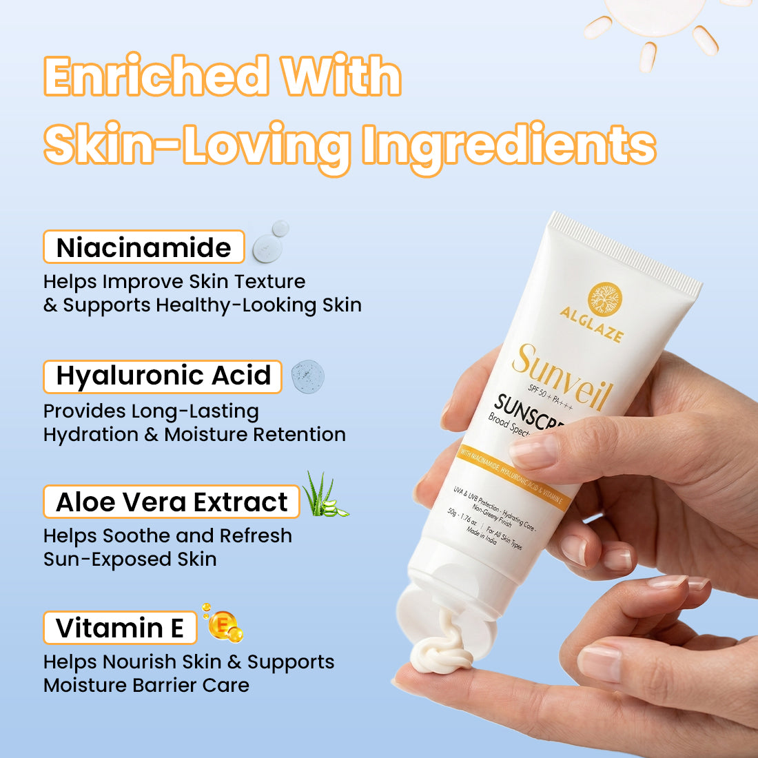 Sunveil SPF 50 PA+++ Sunscreen | With Niacinamide, Hyaluronic Acid & Vitamin E