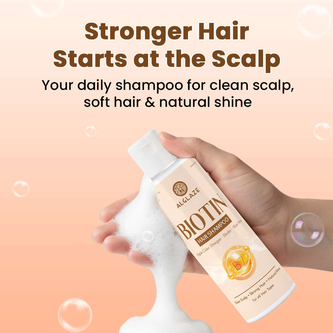 Alglaze Biotin Hair Shampoo | Clean Scalp · Strong Hair · Natural Shine