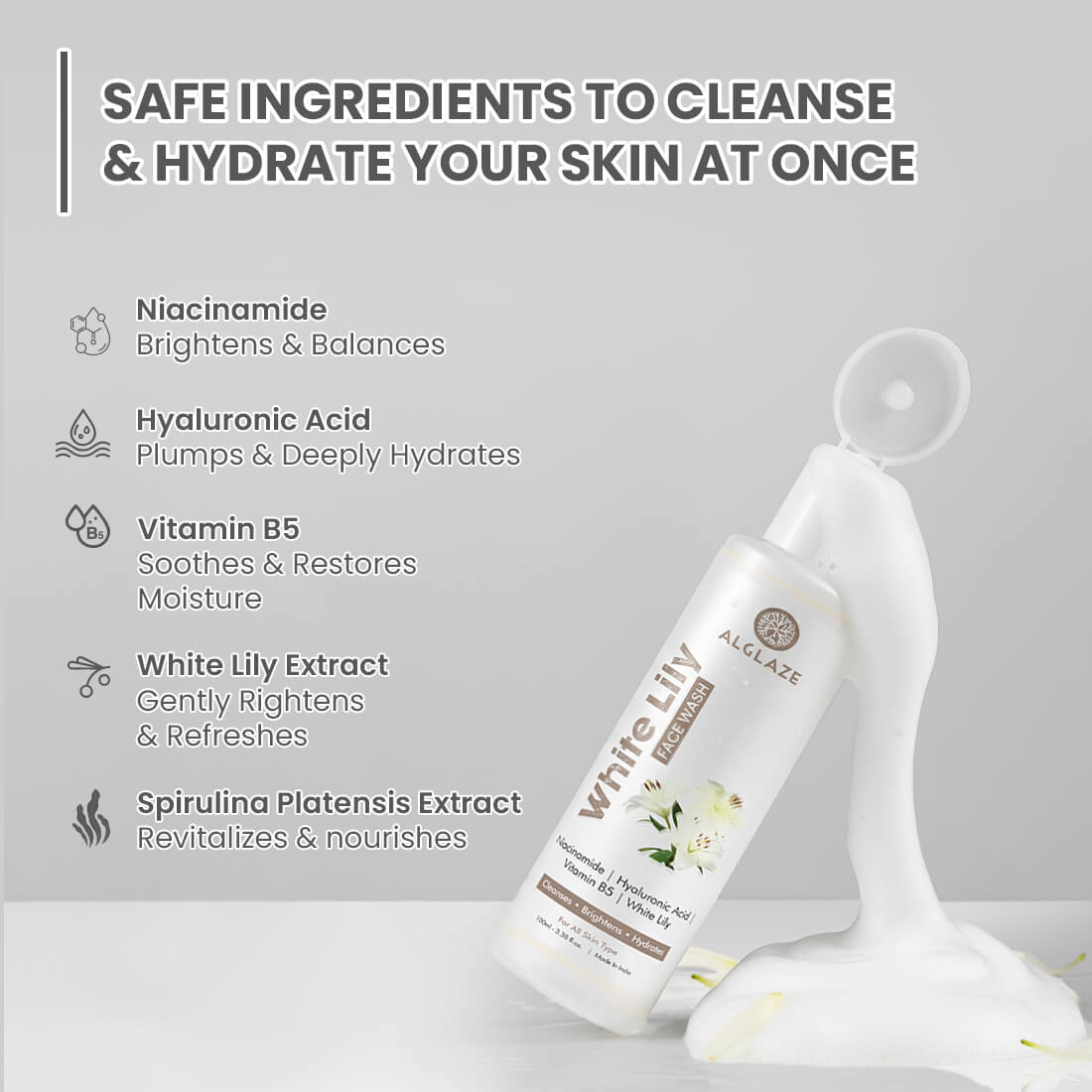 White Lily Face Wash | Niacinamide, Hyaluronic Acid & Vitamin B5