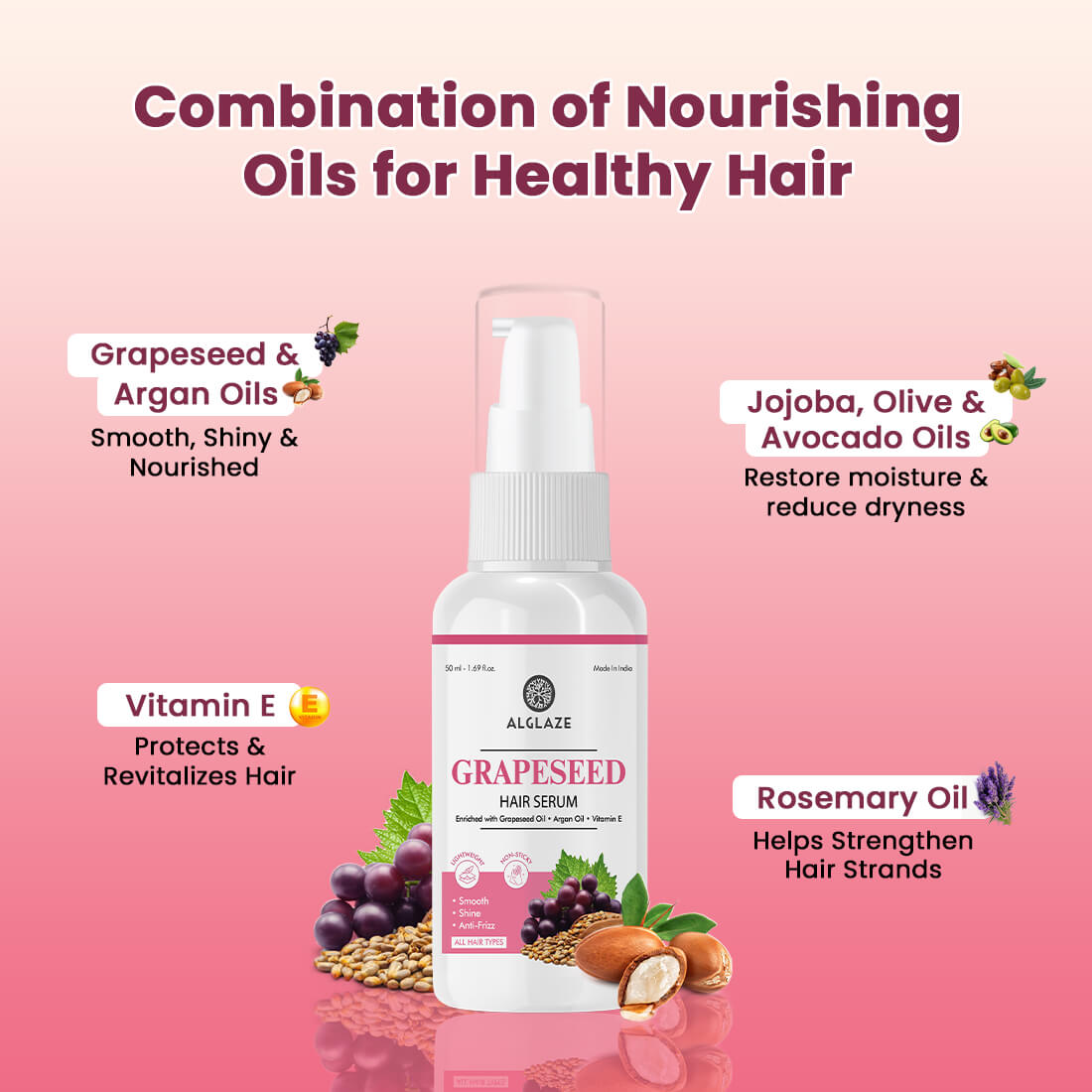 Grapeseed Hair serum | Smooth, Shine & Anti Frizz | Alglaze
